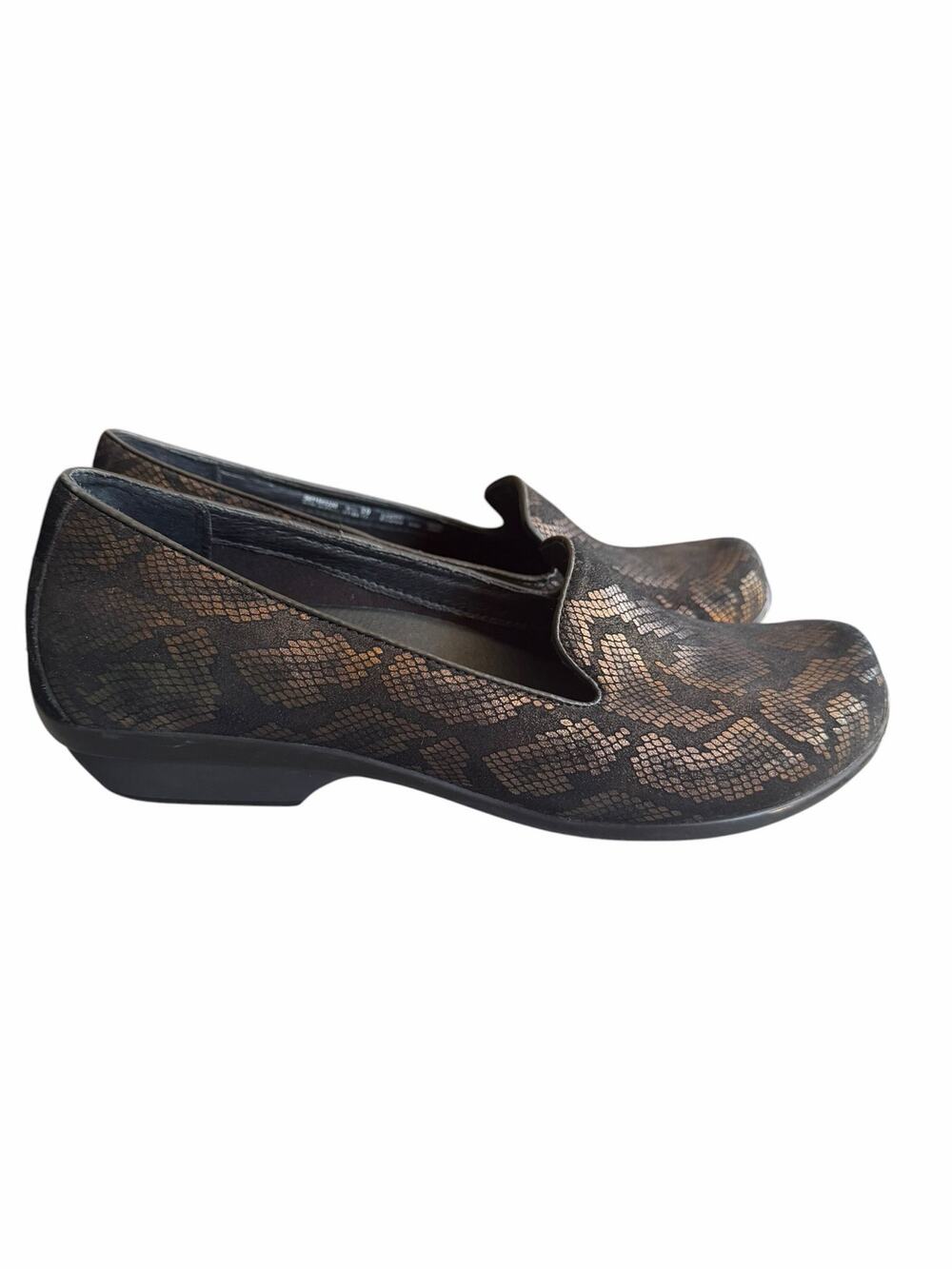 Dansko Olivia Snake Print Leather Comfort Loafers Clogs Size 39 Travel Work